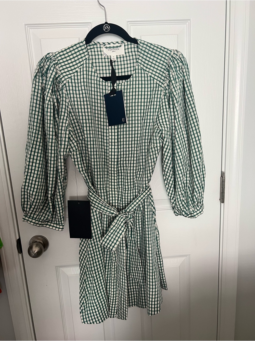 Pomander Place Green Gingham Tie-Waist Mini Dress